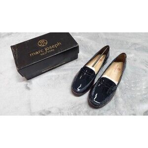 Marc Joseph Women's 10.5/41.5 Navy Patent East Village Wide Penny Loafers NWB